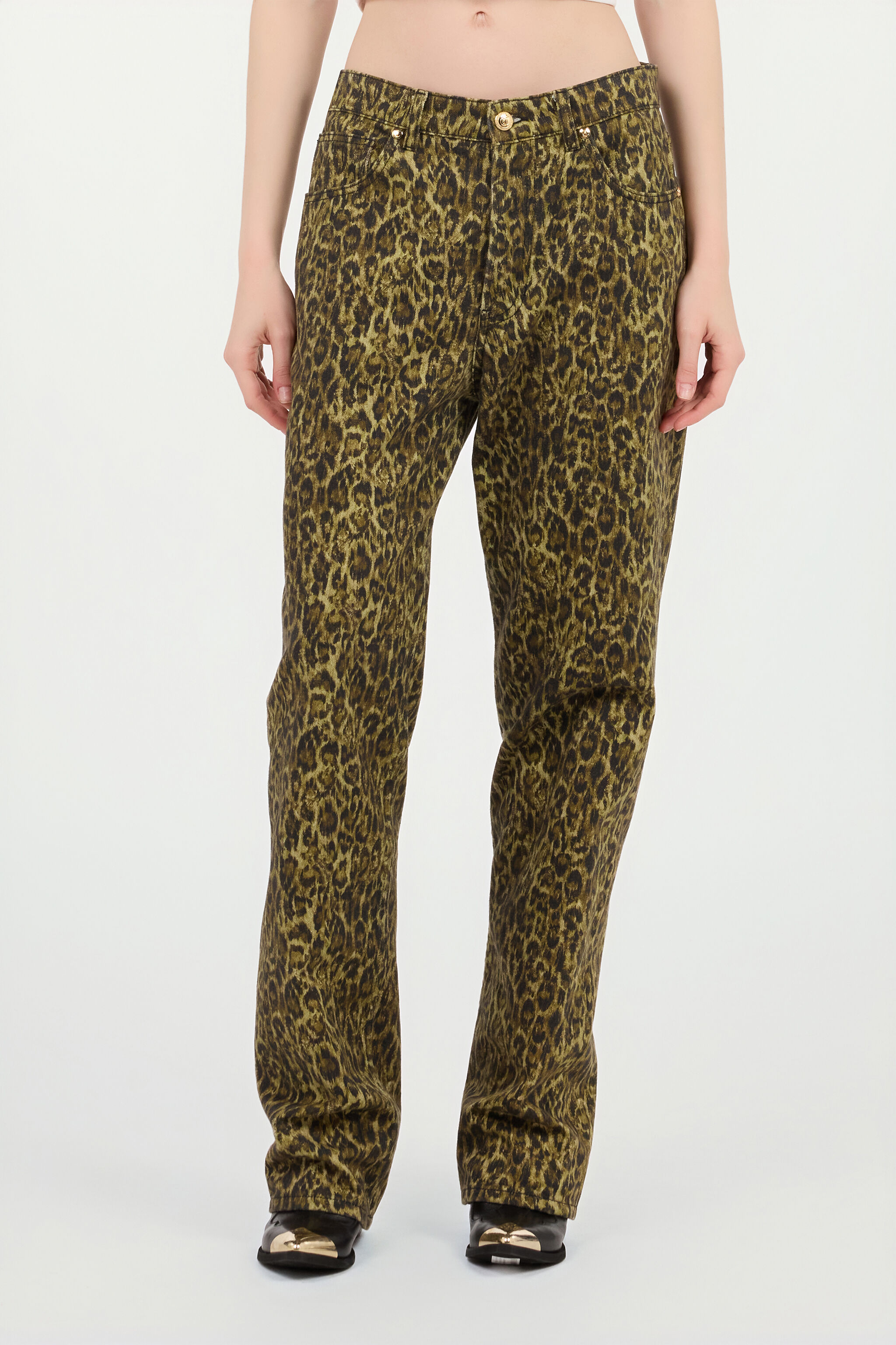JC Wide Leg Trousers Khaki Animal Print JC Wide Leg Trousers Khaki Animal Print VERDE 185 VFJ046-VF255