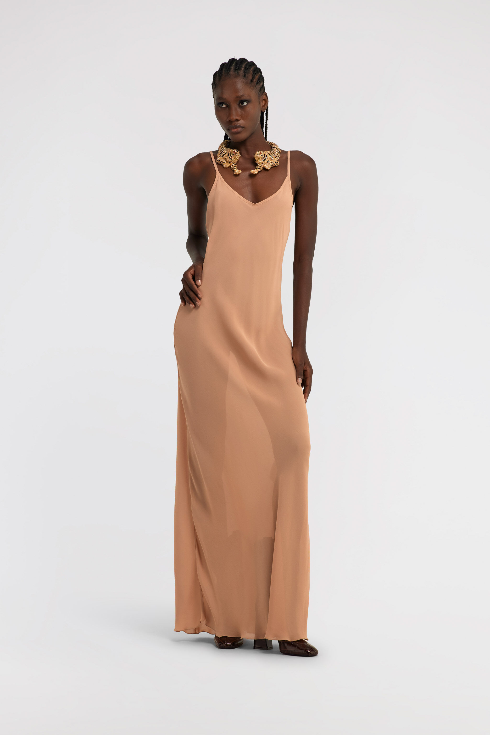 Beige Maxi Slip Dress in Pink for Women | Roberto Cavalli®