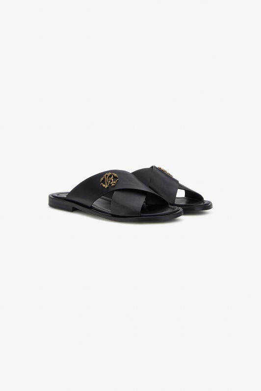 RC Black Leather Sandal With RC Monogram RC Black Leather Sandal With RC Monogram Black SRS056-PZA90