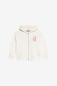 JC Ivory Zip-Up Hoodie with Pink Flower MARSHMALLOW XFT68A-CF026