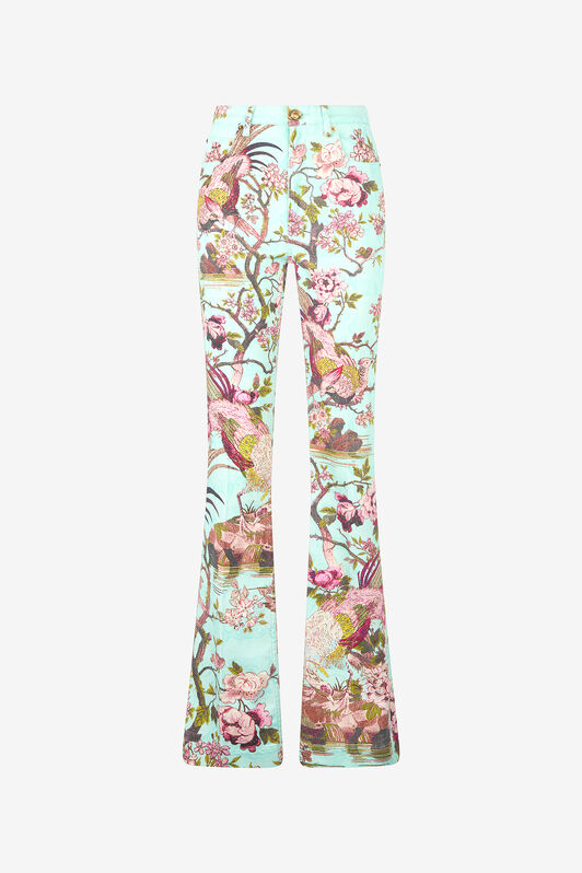 RC Pants With Oriental Bird Print Blue/Pink VKJ221-DAP76