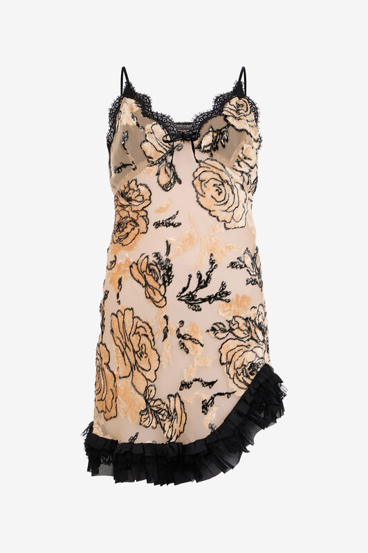 RC Floral Devoré Silk Dress Mini ROSA/NERO VKT118-FC008