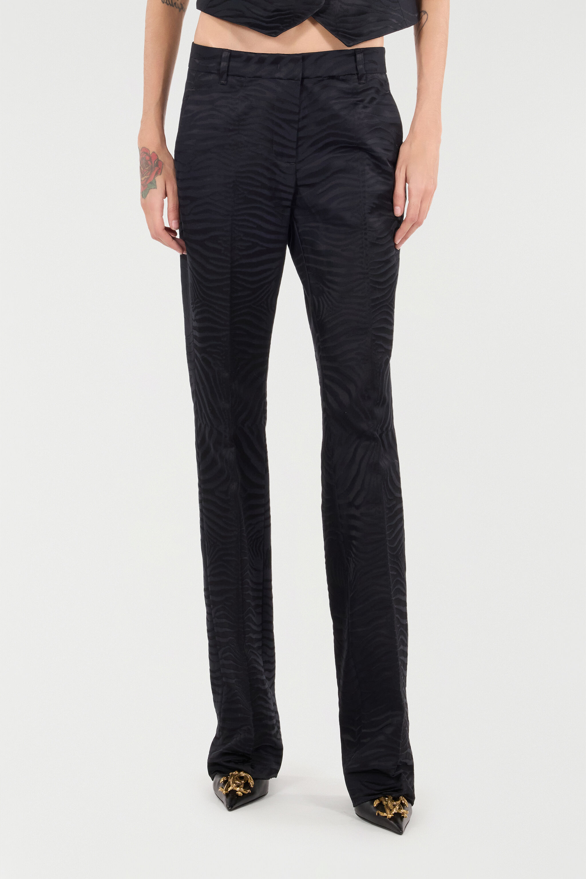 RC Pantaloni Con Motivo Tiger Skin Monocromatico RC Pantaloni Con Motivo Tiger Skin Monocromatico Nero UKT207-TJ033