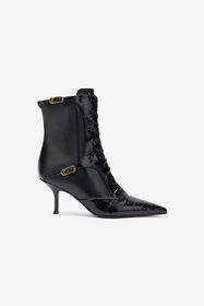 RC Crocodile-Effect Lace-Up Ankle Boots Черный VKS025-PN214