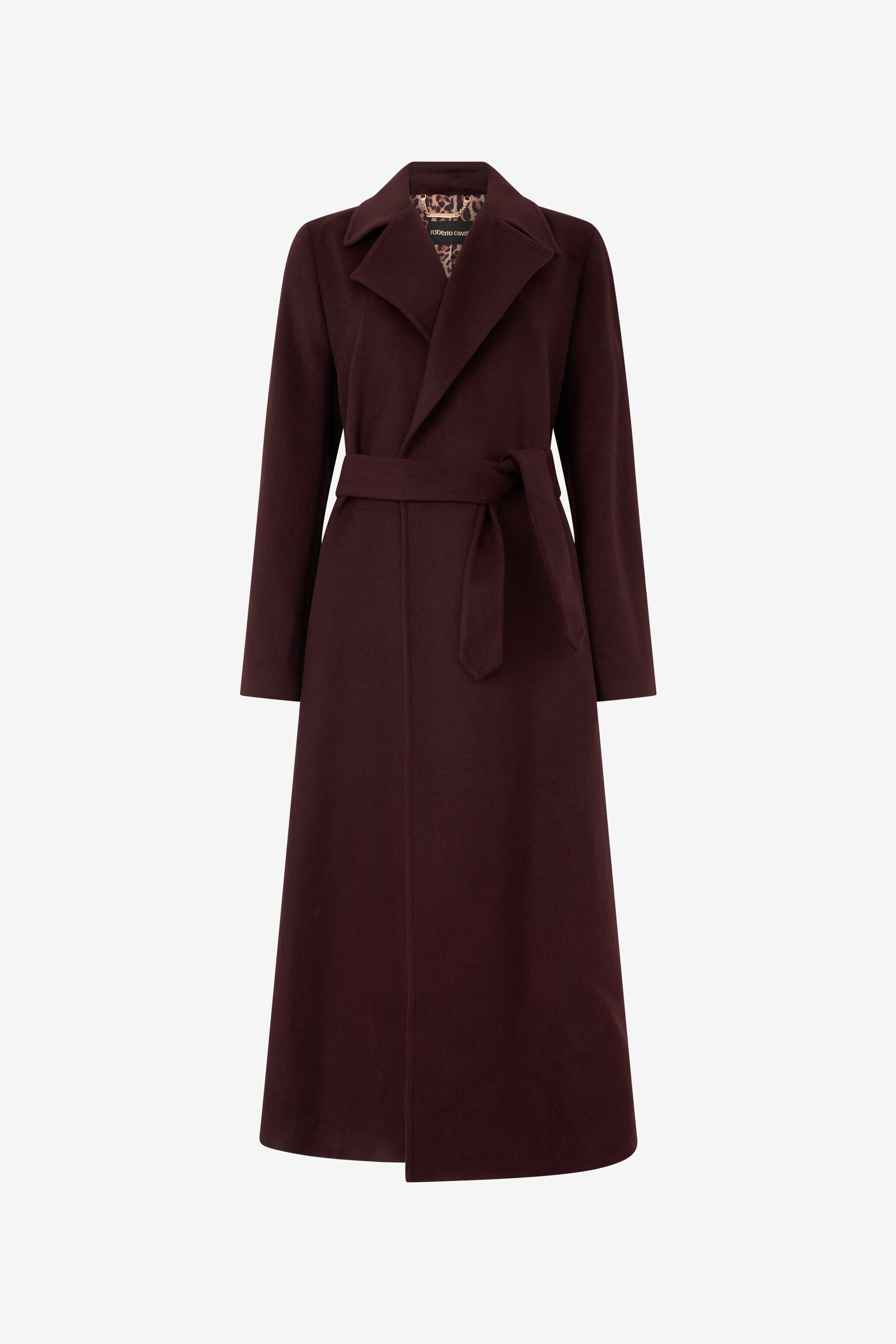 RC Burgundy Belted Coat With Leopard Print Lining RC Burgundy Belted Coat With Leopard Print Lining BURGUNDY TOT50B-GA001