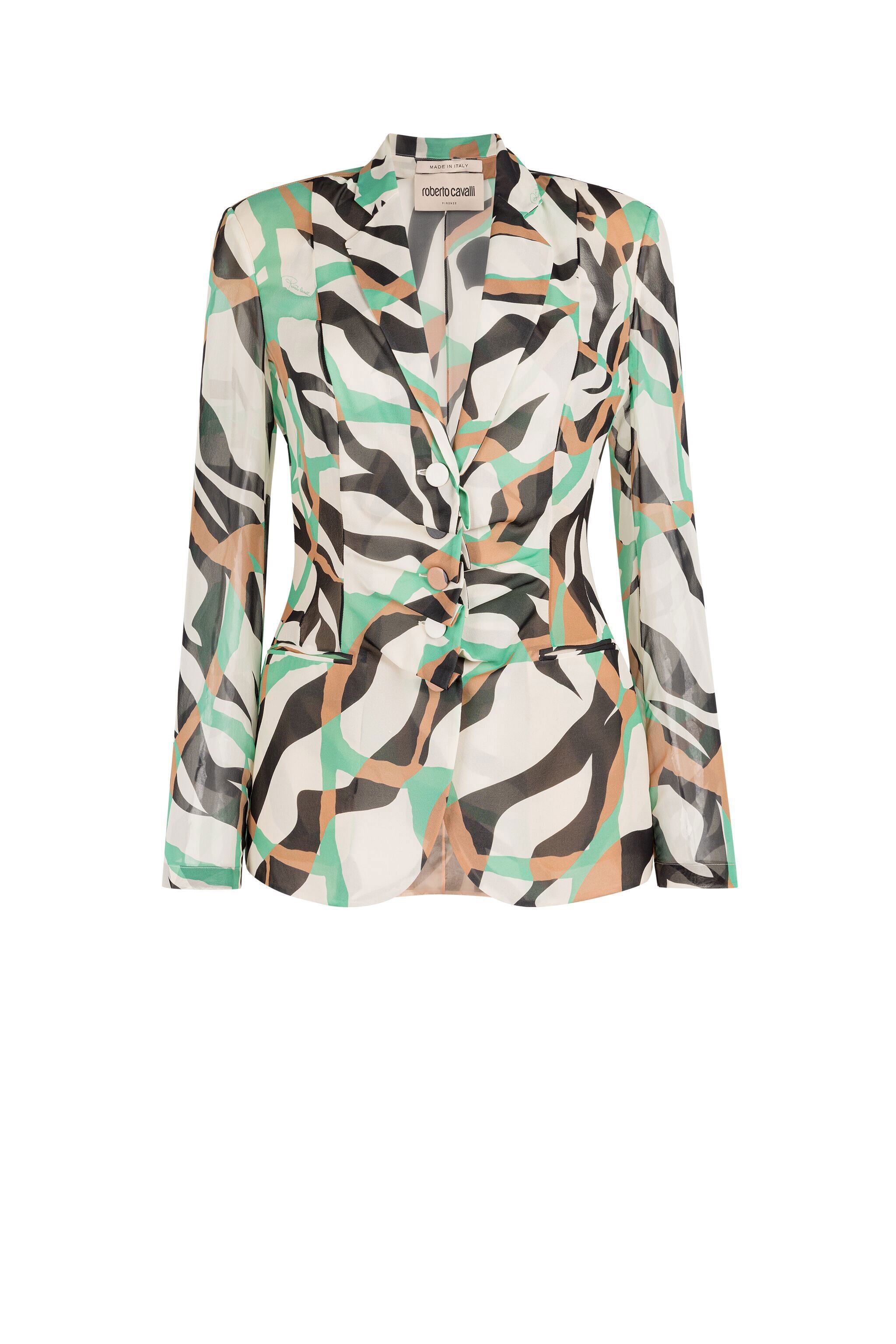 RC Abstract Zebra-Print Silk Blazer RC Abstract Zebra-Print Silk Blazer Weiß IWT401-GFR38