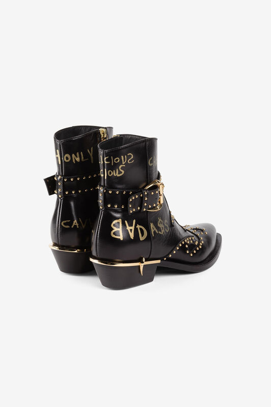 RC Studded Slogan-Print Western Boots Black PKS002-PZ085