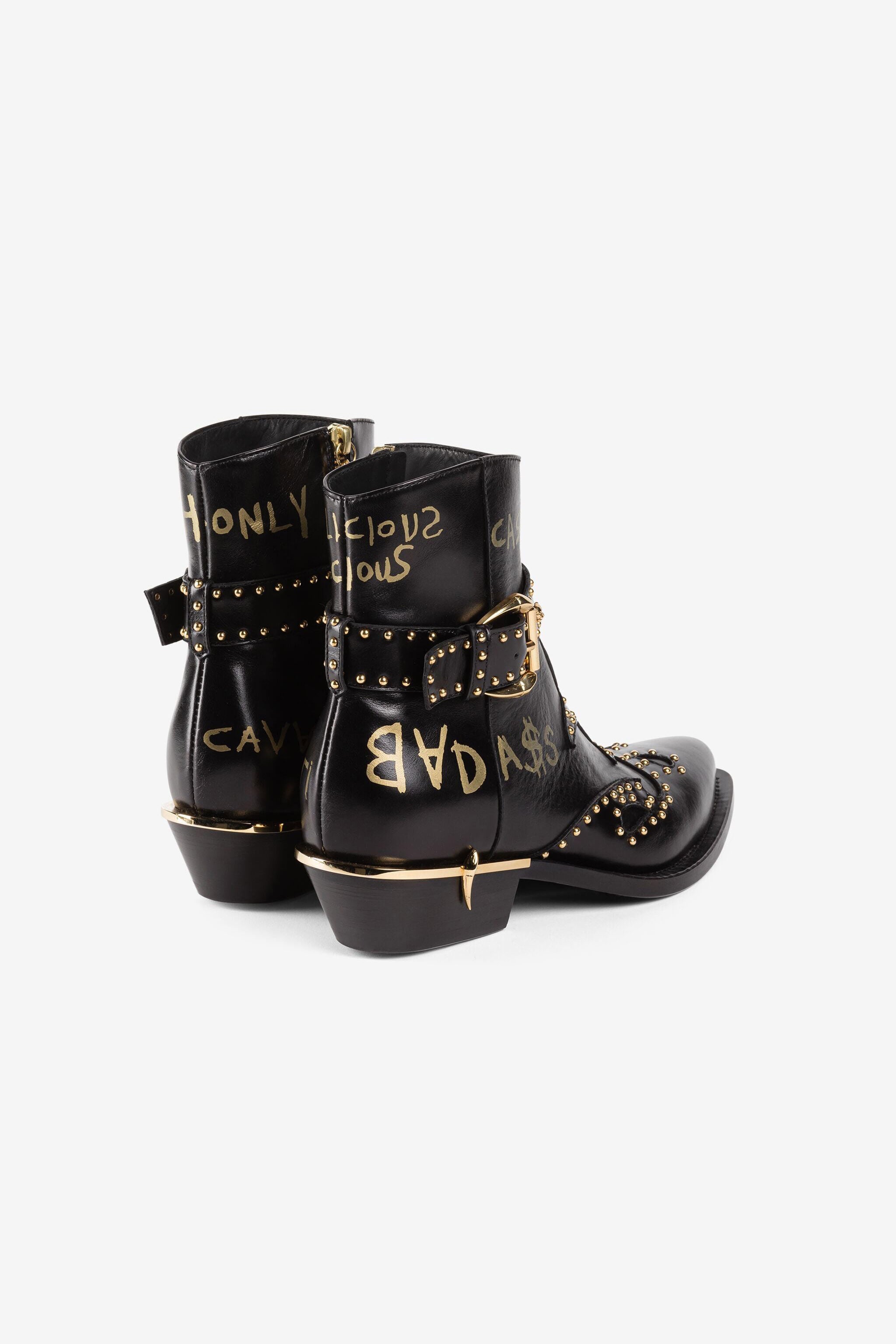 RC Studded Slogan-Print Western Boots Black PKS002-PZ085