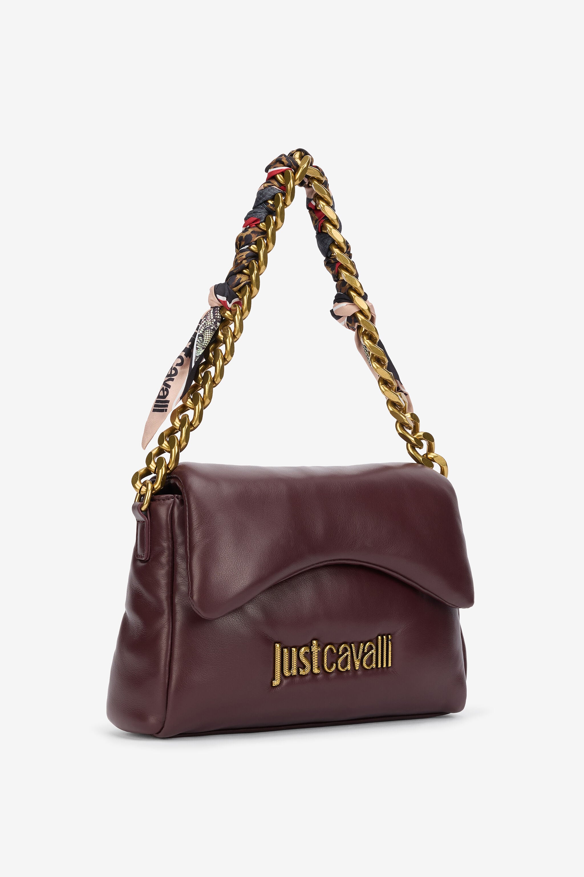 JC Just Cavalli Burgundy Shoulder Bag With Chain And Scarf JC Just Cavalli Burgundy Shoulder Bag With Chain And Scarf CILIEGIA VFB062-VF694