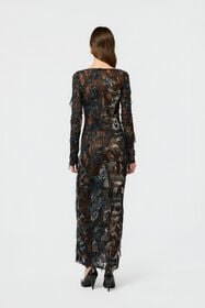 RC Dress with Fur Print on Destroyed-Effect Lace BLACK/BEIGE XWT145-7HT79