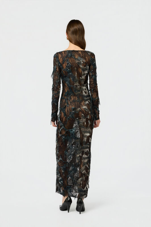 RC Dress with Fur Print on Destroyed-Effect Lace RC Dress with Fur Print on Destroyed-Effect Lace BLACK/BEIGE XWT145-7HT79