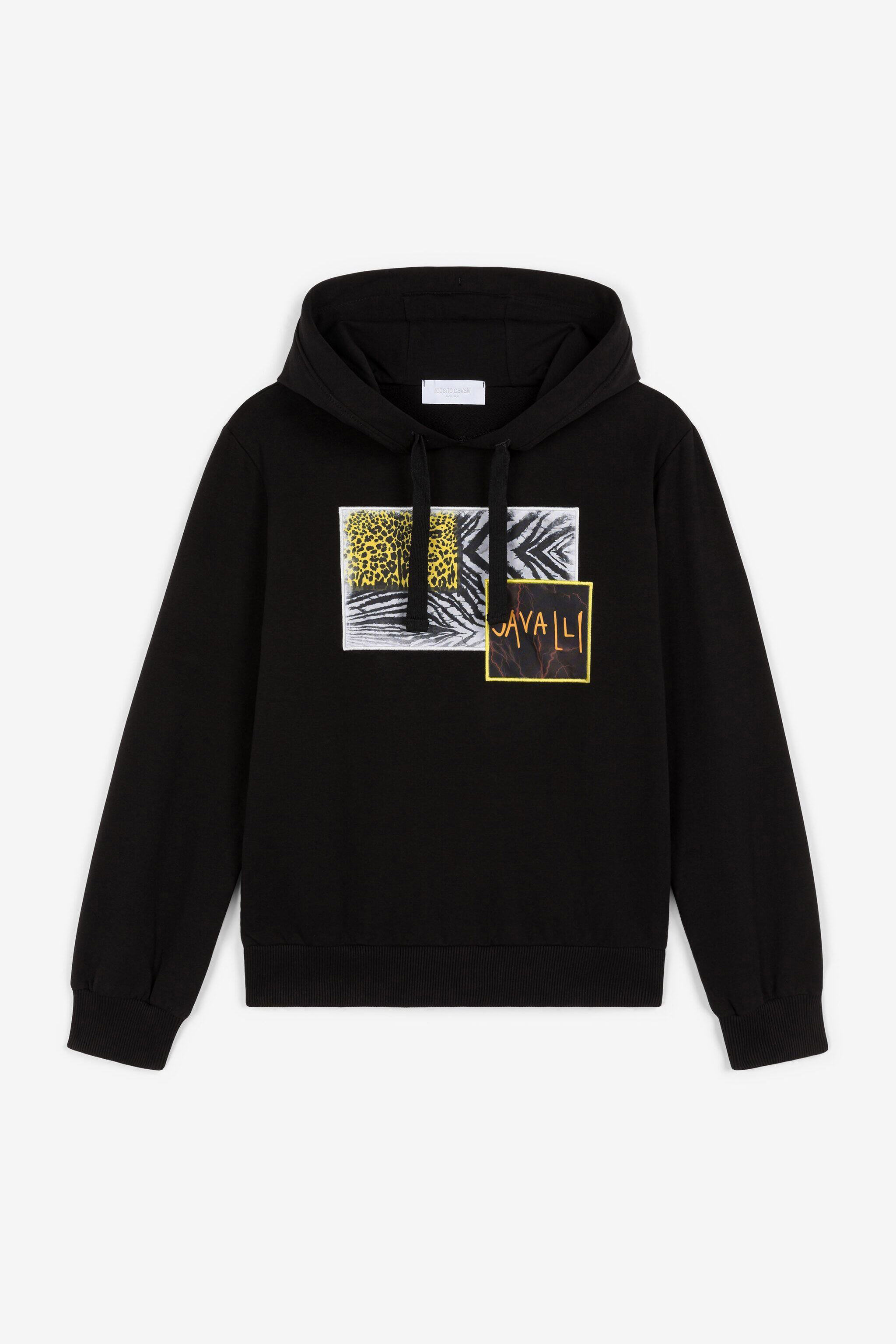 JU Animalier Patchwork-Print Appliqué Hoodie JU Animalier Patchwork-Print Appliqué Hoodie Black OJT909-ISA2J