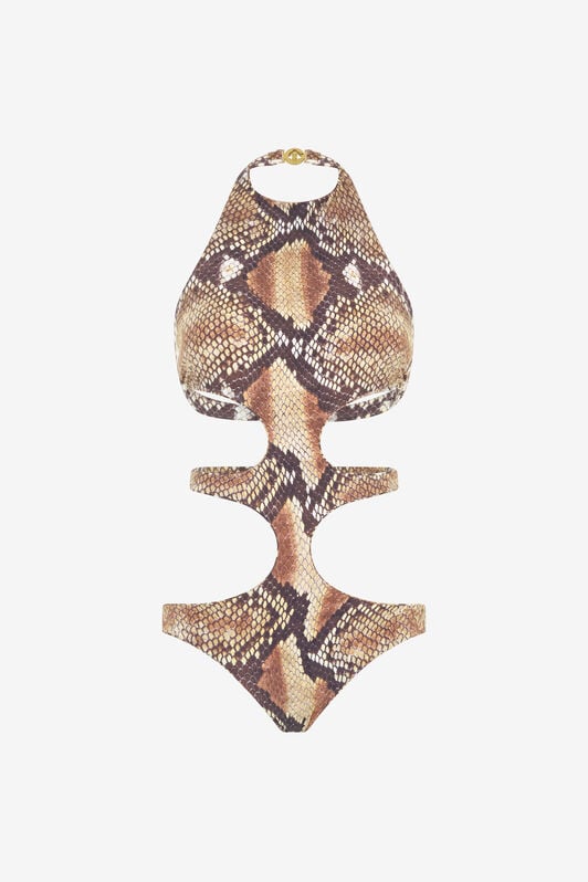 RC Python Print One-Piece Swimsuit RC Python Print One-Piece Swimsuit Brown UWW003-HVO87
