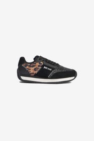 JC Black Sneakers with Jaguar Skin and Glitter Insert BLACK VFS088-VF616