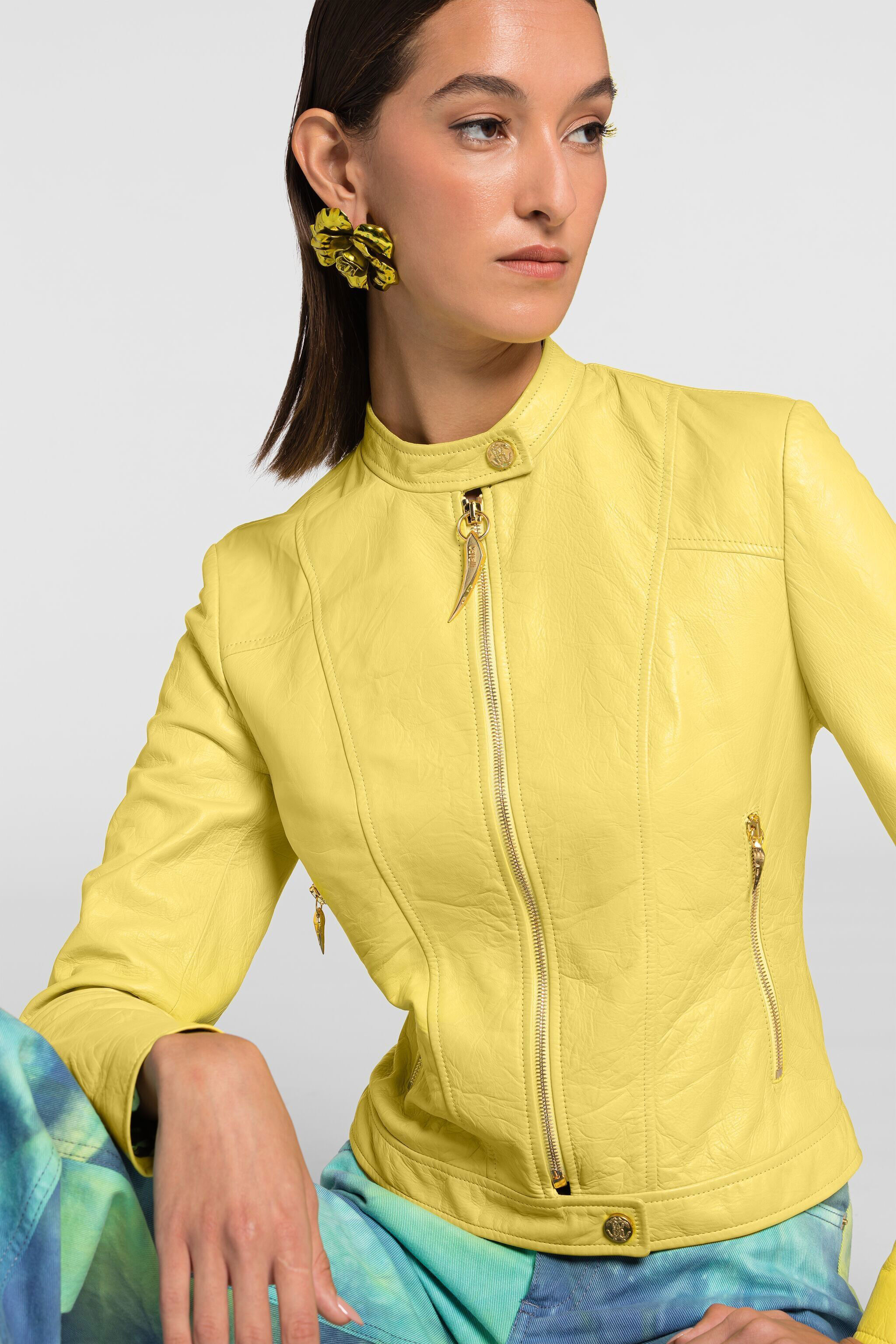 RC Zipped leather biker jacket RC Zipped leather biker jacket Yellow QKP804-PN022