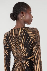 RC Short knit dress with Ray of Gold print Gold RWM108-MI150