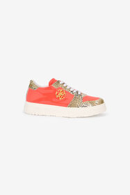 RC Leather Sneakers with Leopard Print RED CORAL/JAGUAR QOS01M-PZO14