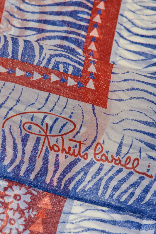 RC Silk Shawl with Zebra Pattern and Logo Blue TALR31-IR048