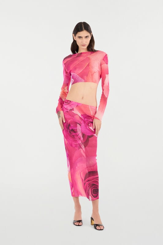 RC Rose Print Top And Skirt Set RC Rose Print Top And Skirt Set Fuchsia UKT13A-6HN48