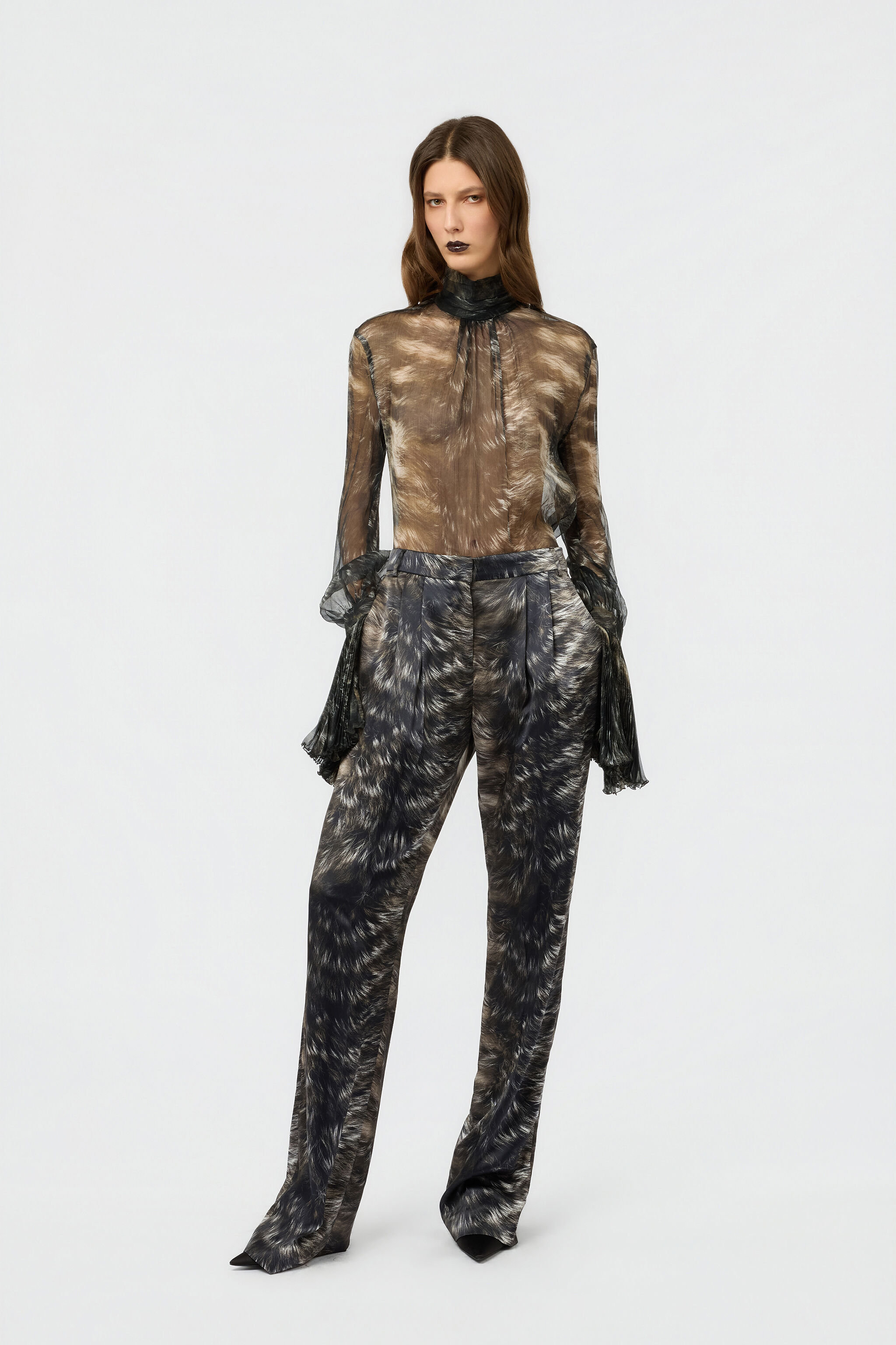 RC Pantalones de seda con estampado Fur RC Pantalones de seda con estampado Fur BLACK/BEIGE XWT202-SZT79