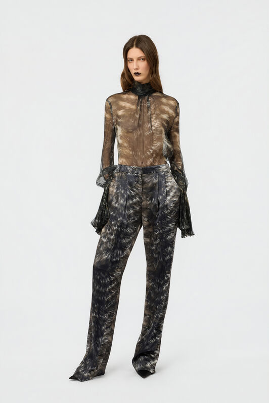 RC Pantalones de seda con estampado Fur RC Pantalones de seda con estampado Fur BLACK/BEIGE XWT202-SZT79