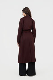 RC Burgundy Belted Coat With Leopard Print Lining BURGUNDY TOT50B-GA001