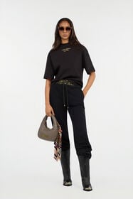 JC Black Flared Trousers With Leopard Print Waistband VERDE 185 VFT137-VF216