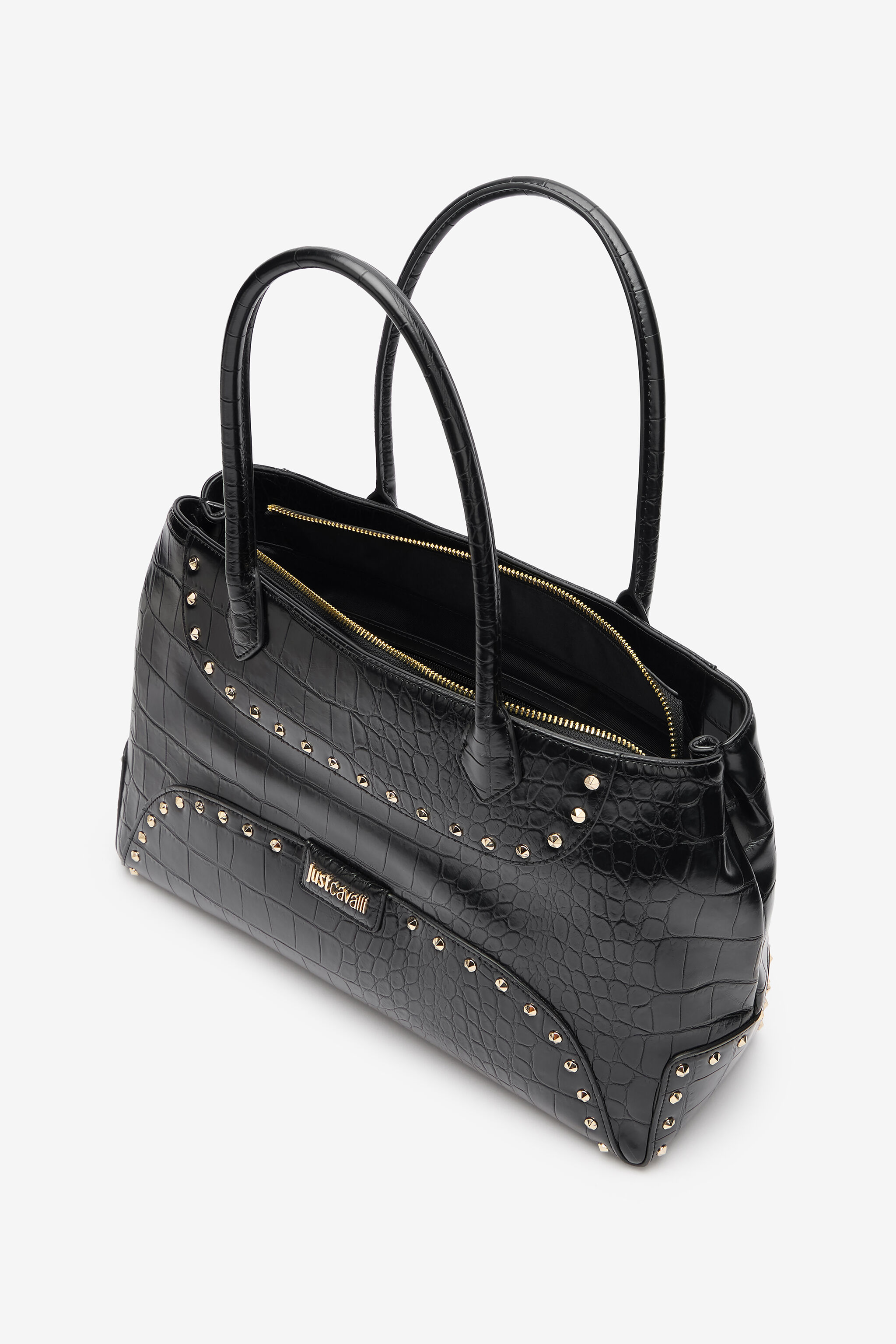 Just Cavalli Studded Croc Print Tote Bag in BLACK for Women