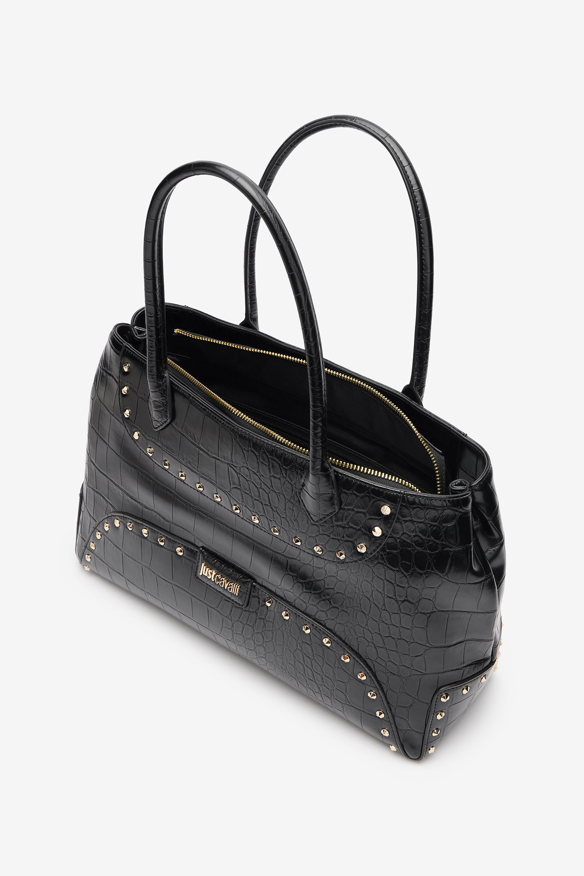 JC Just Cavalli Studded Croc Print Tote Bag JC Just Cavalli Studded Croc Print Tote Bag BLACK VFB079-VF711