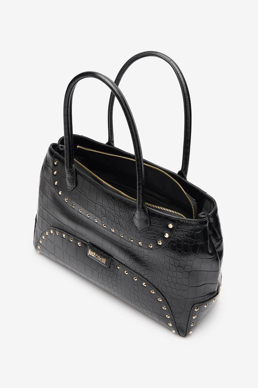 JC Just Cavalli Studded Croc Print Tote Bag JC Just Cavalli Studded Croc Print Tote Bag BLACK VFB079-VF711