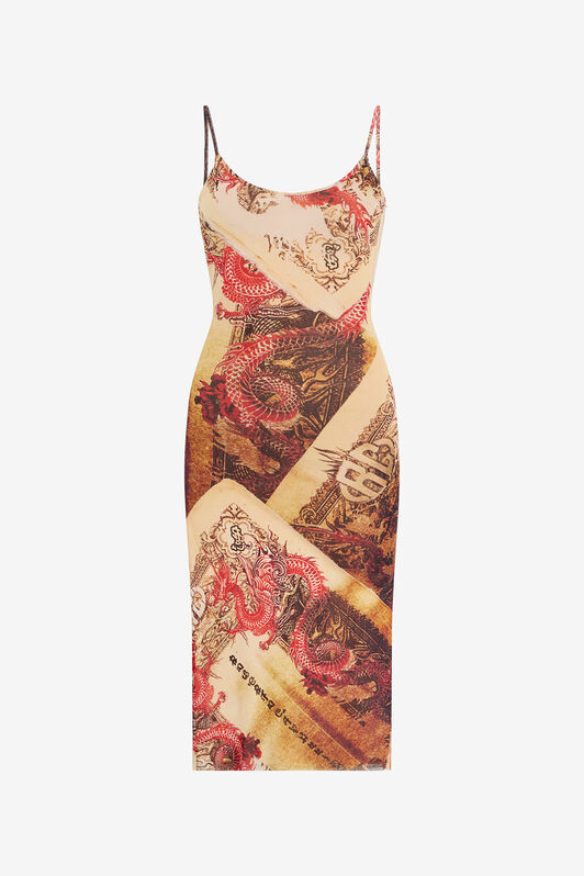 RC Sheath Dress With Oriental Print NATURALE/ROSSO VQT10F-TLQ00