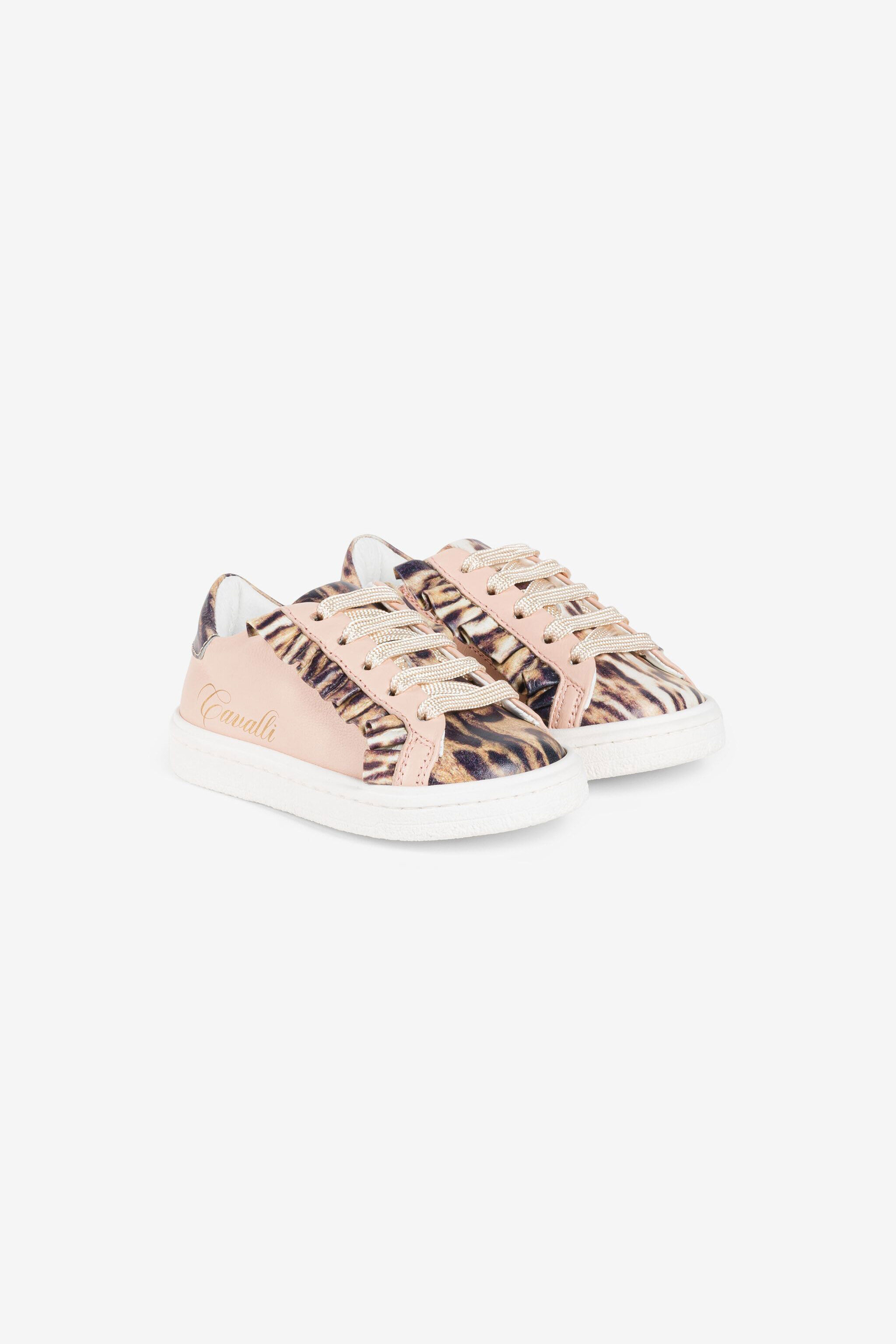 JU Ruffled Ocelot-Print Sneakers JU Ruffled Ocelot-Print Sneakers Pink PJS008-PN003