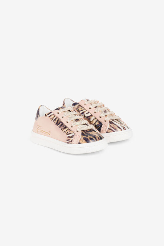 JU Ruffled Ocelot-Print Sneakers JU Ruffled Ocelot-Print Sneakers Pink PJS008-PN003