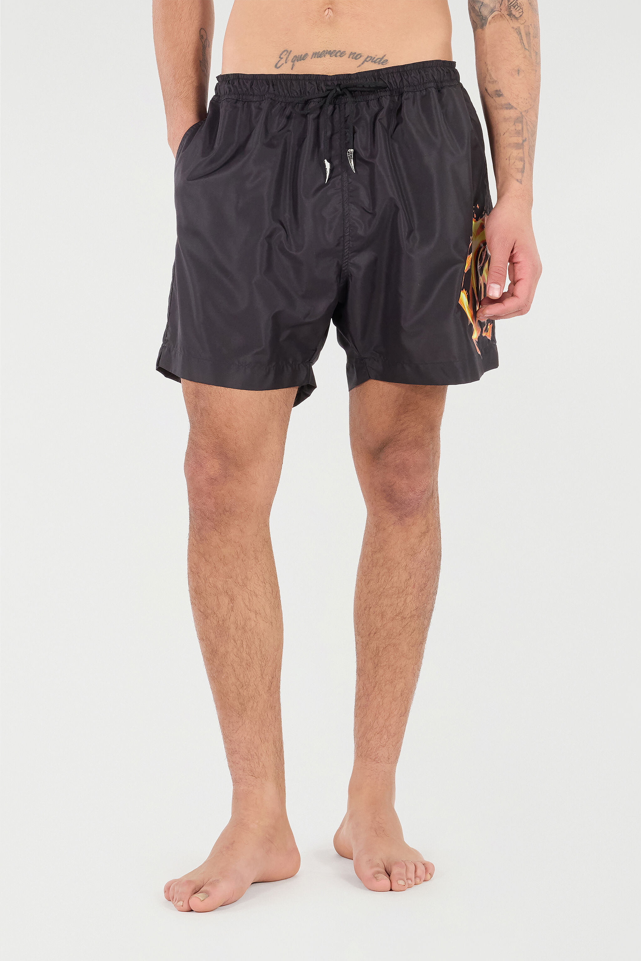 Monogram And Fang Swim Shorts in Black for Men | Roberto Cavalli®