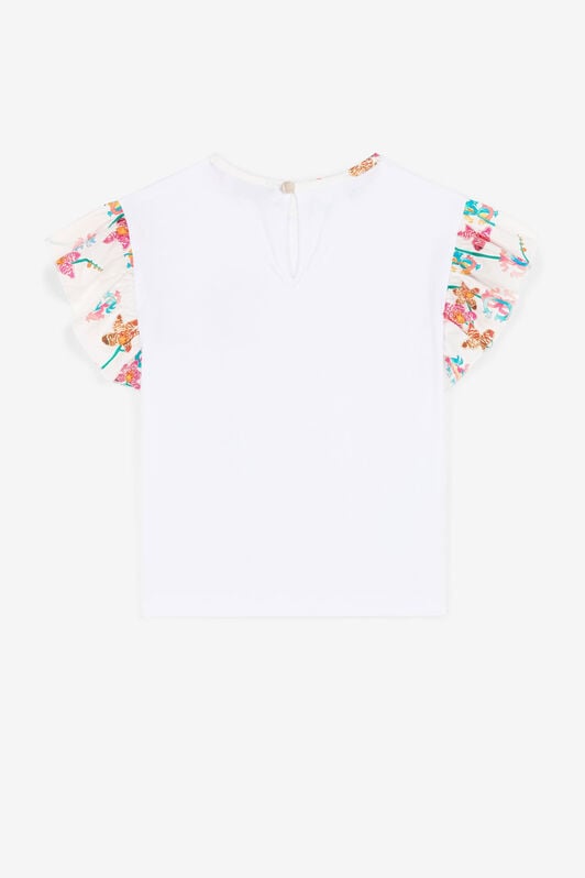 JU T-Shirt mit Blumen-Print JU T-Shirt mit Blumen-Print Weiß QJT665-JV025