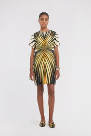 RC Ray Of Gold Print Silk Mini Dress Gold TKT101-4QM33
