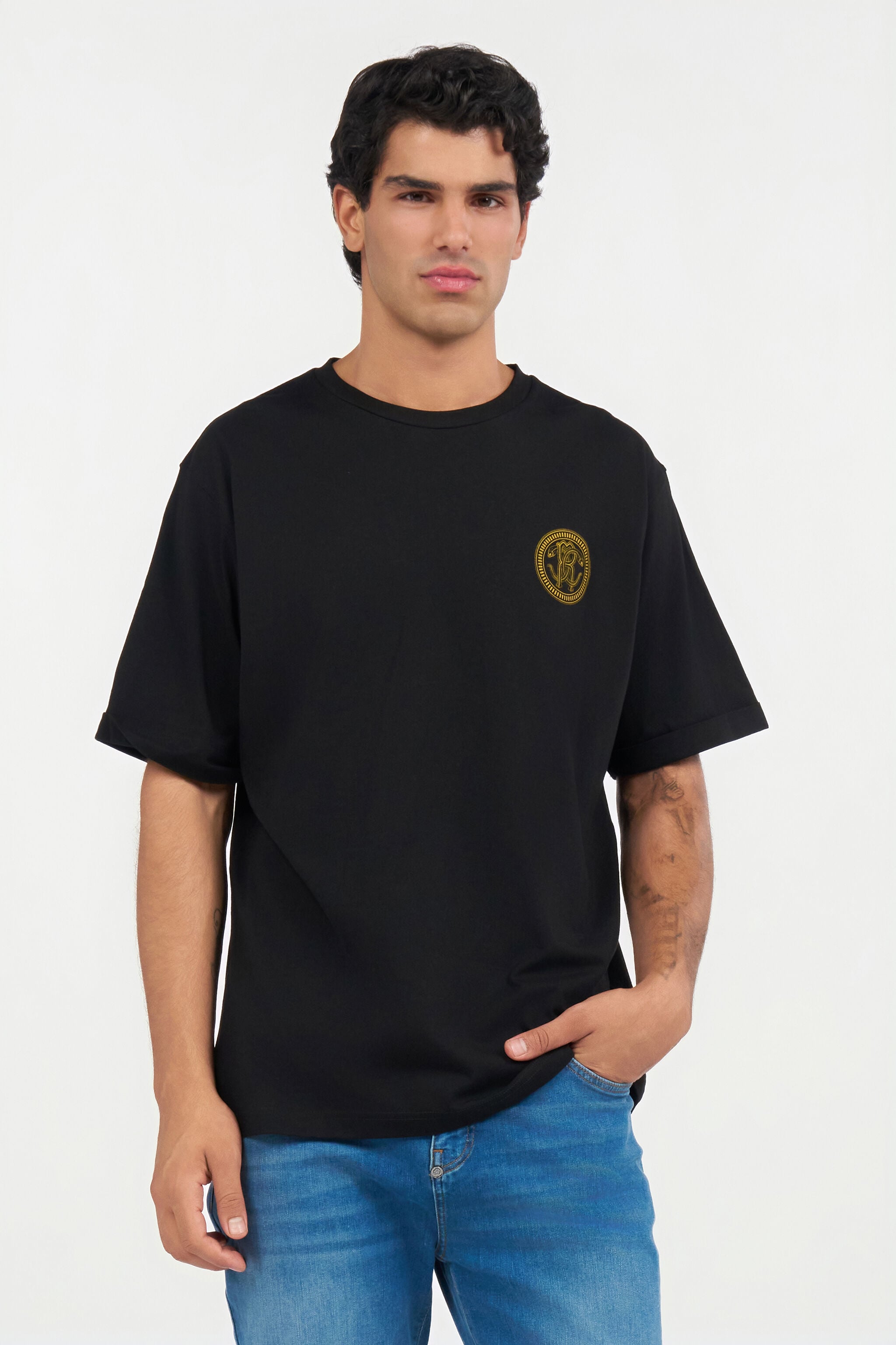 RC Black T-Shirt with RC Monogram BLACK QOT62B-JD060