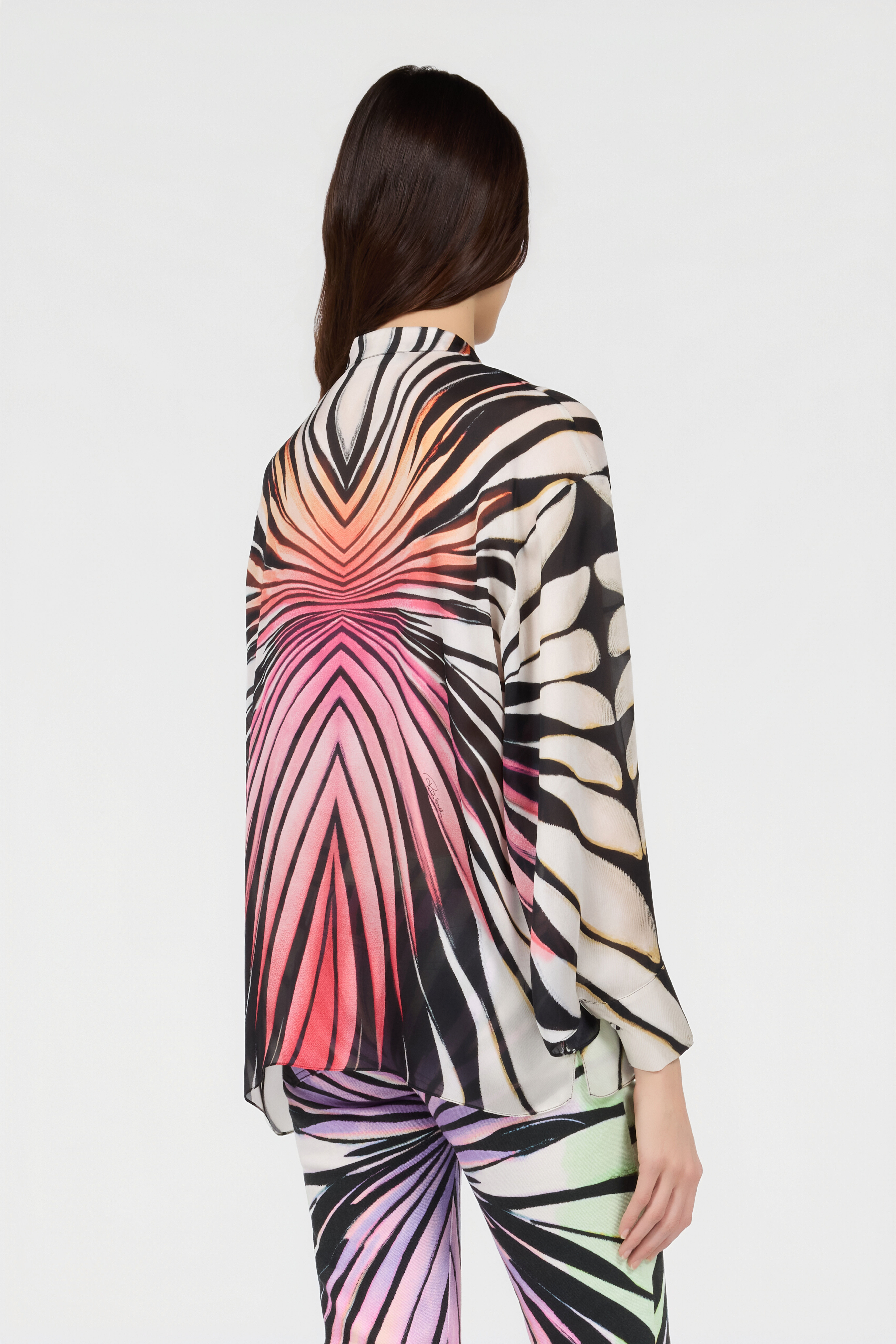 Ray Of Paradise Print Silk Shirt in CORAL for Women | Roberto Cavalli®