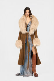 RC Ribbed Knit Coat With Faux Fur DARK BROWN XQM909-MQ031