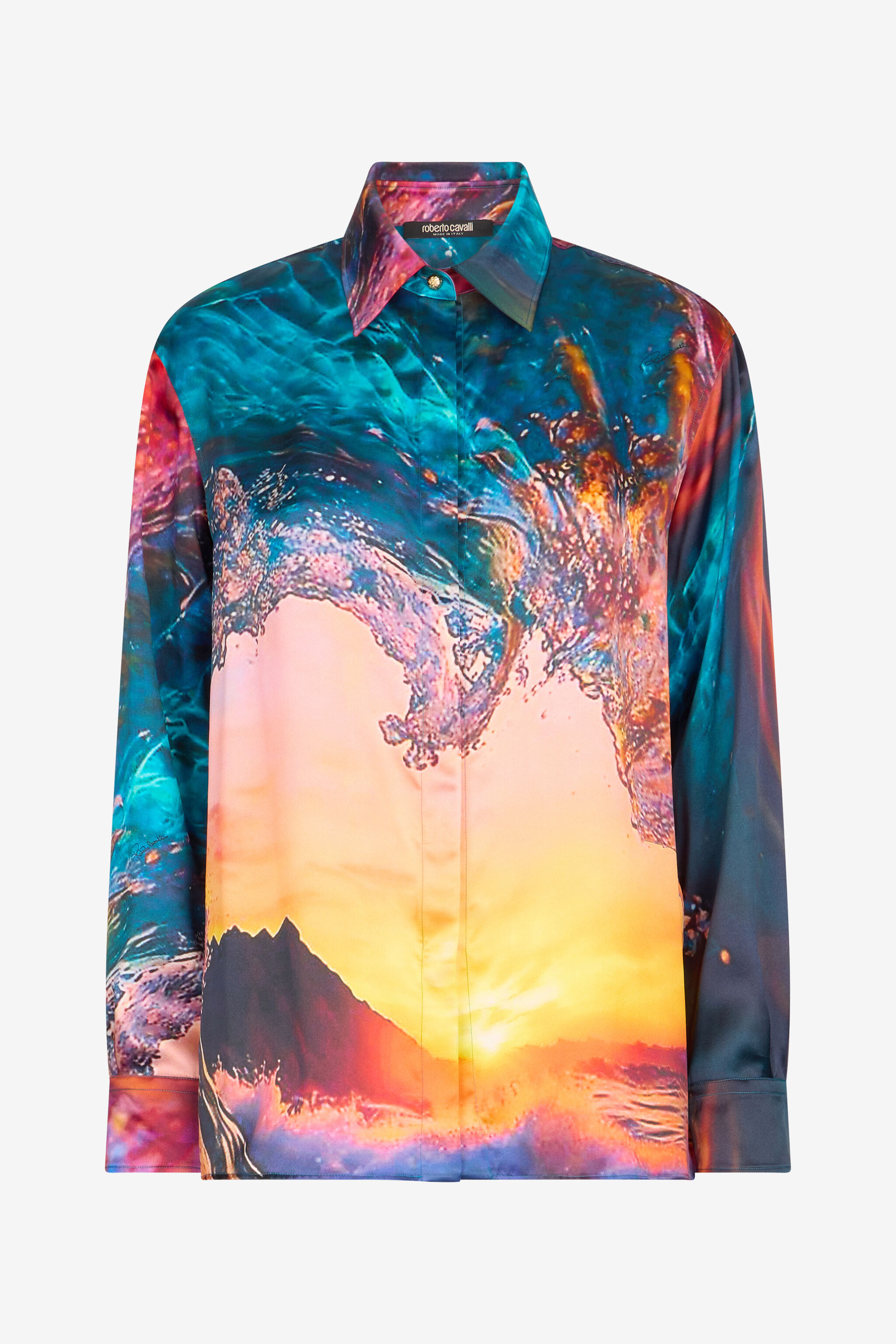 RC Camisa de Seda Estampado Itaca RC Camisa de Seda Estampado Itaca Azul/Naranja UWT704-RYN98