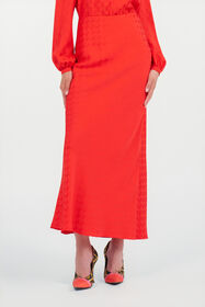 RC Long Skirt with Jacquard Monogram Print CORAL RED WQT306-RK010