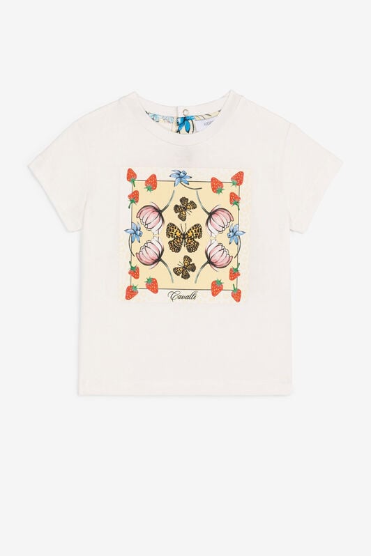 JU T-shirt con logo e stampa con fragole e farfalle JU T-shirt con logo e stampa con fragole e farfalle Bianco QJT620-JV025