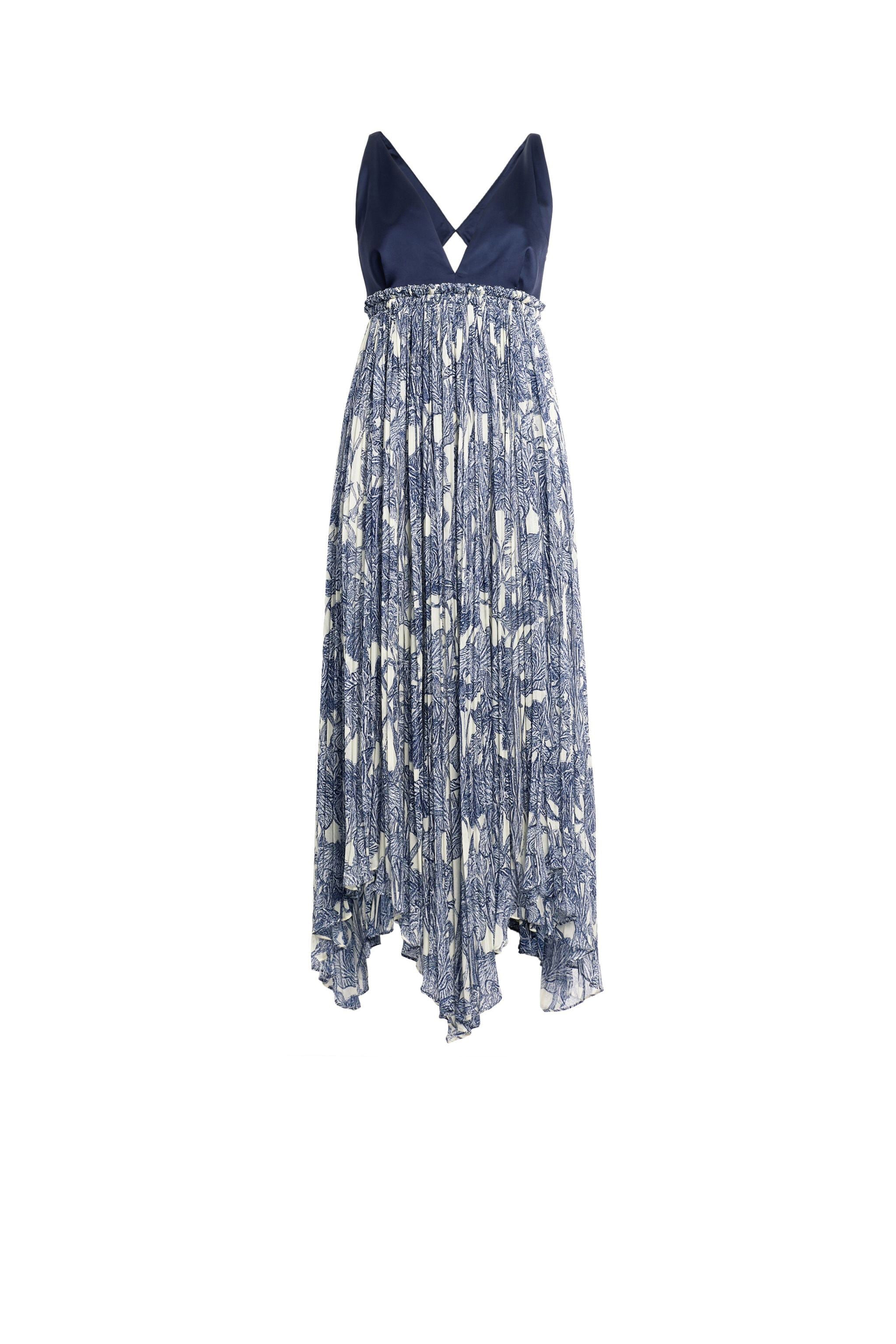 RC Abito lungo con stampa Iris IVORY/DARK NAVY HQT137-GFM05