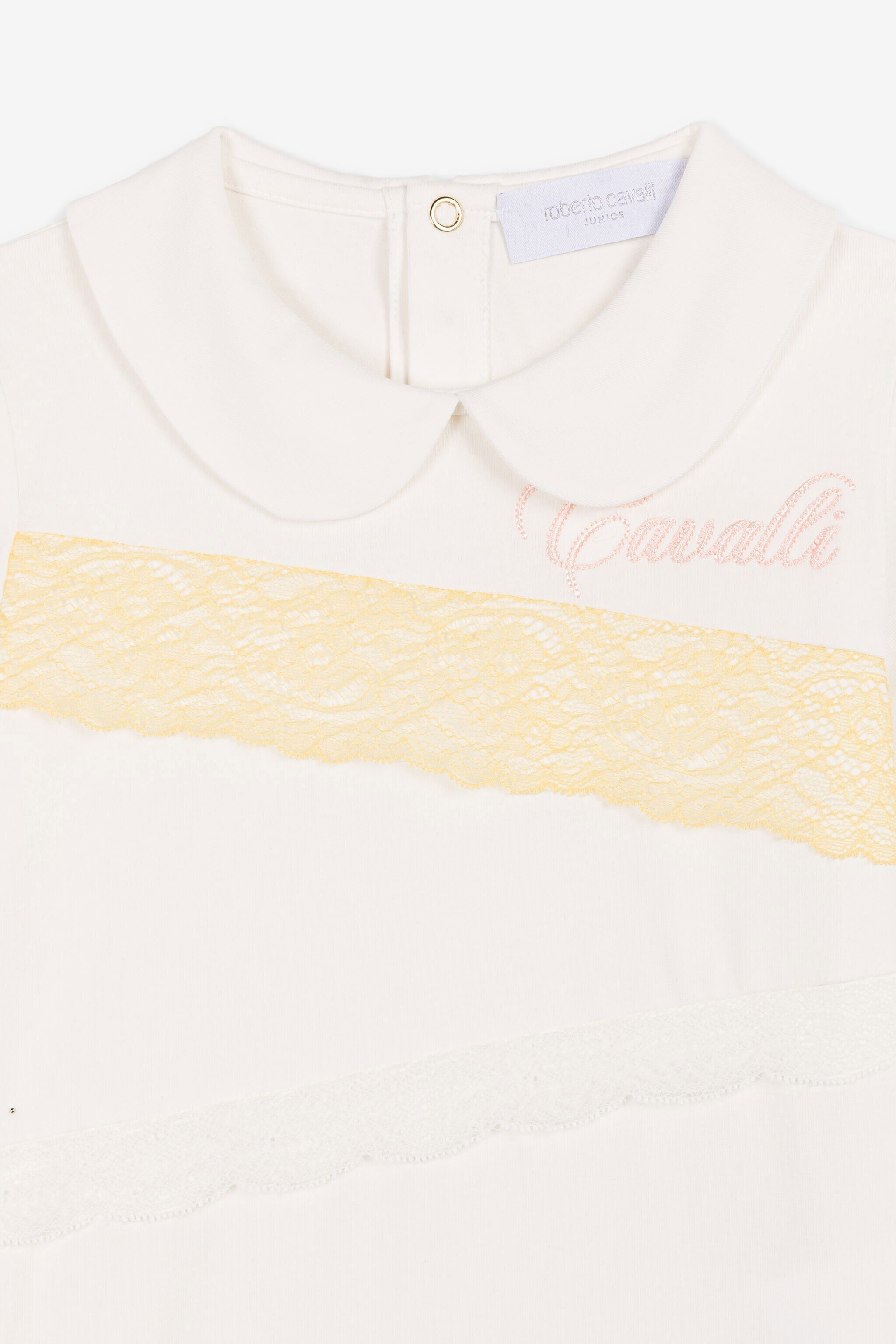 JU Logo-Embroidered Lace-Trimmed Top White OJT611-ISA2J
