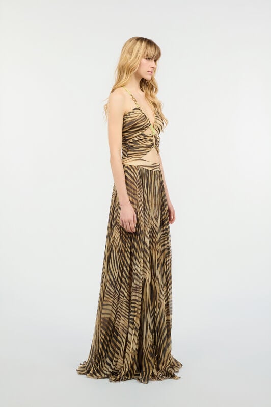 JC Extra-Long Dress With Tiger Skin Print JC Extra-Long Dress With Tiger Skin Print Light Brown UFT176-UF242
