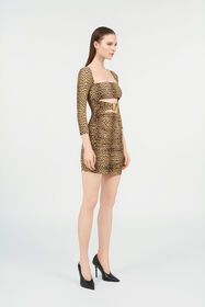 RC Mini Dress with Baby Jaguar Print and Cut-Out Detail BROWN WQT124-LNR31