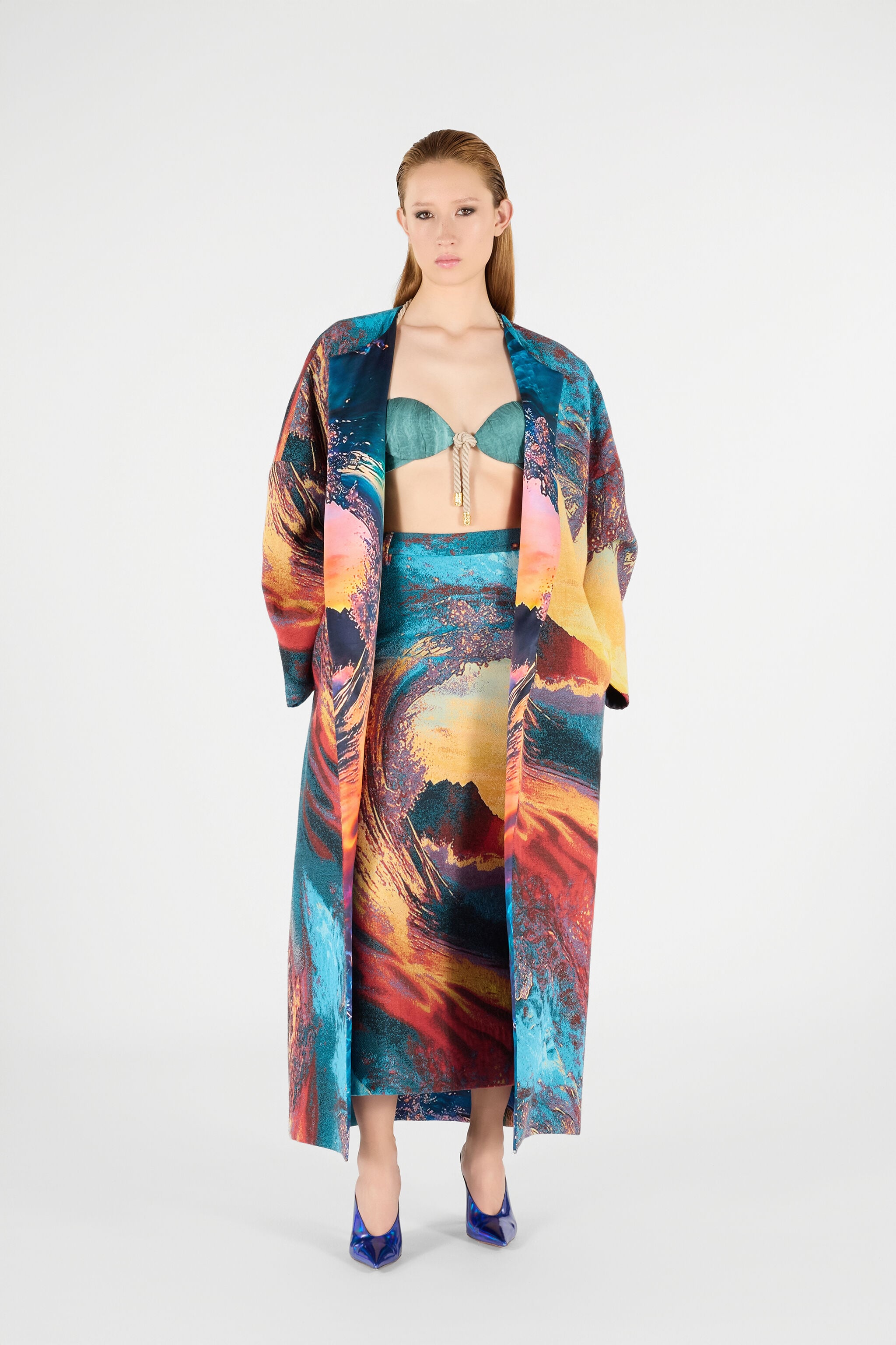 RC Itaca Print Coat with belt RC Itaca Print Coat with belt Blue/Orange UWT504-DJ091