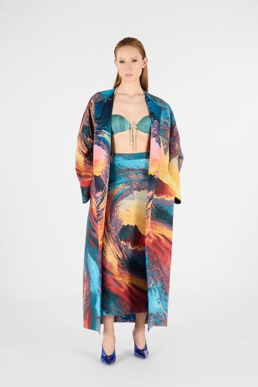 RC Itaca Print Coat with belt RC Itaca Print Coat with belt Blue/Orange UWT504-DJ091