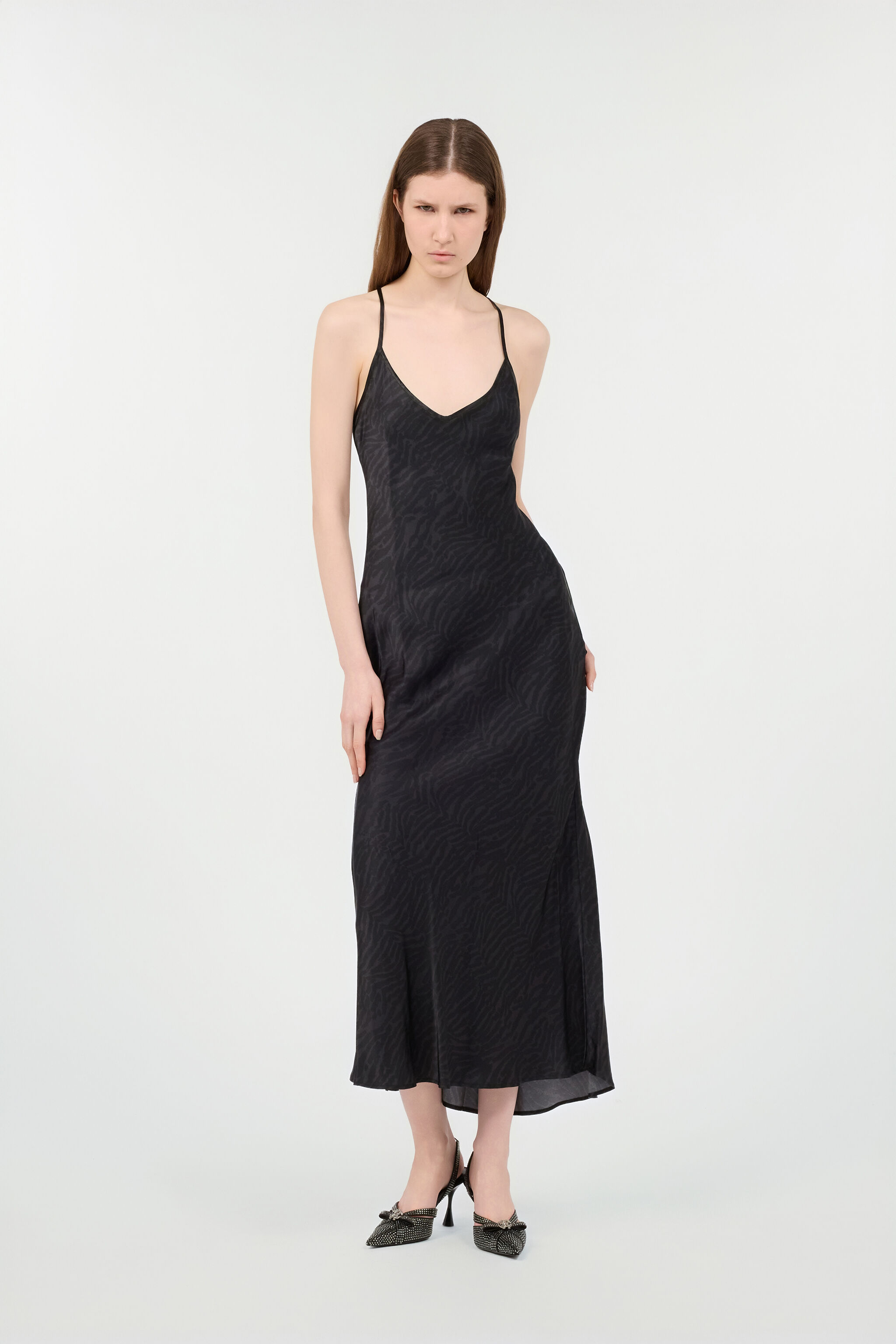 RC Silk Dress With Tiger Skin Pattern BLACK POT10A-2NQ88