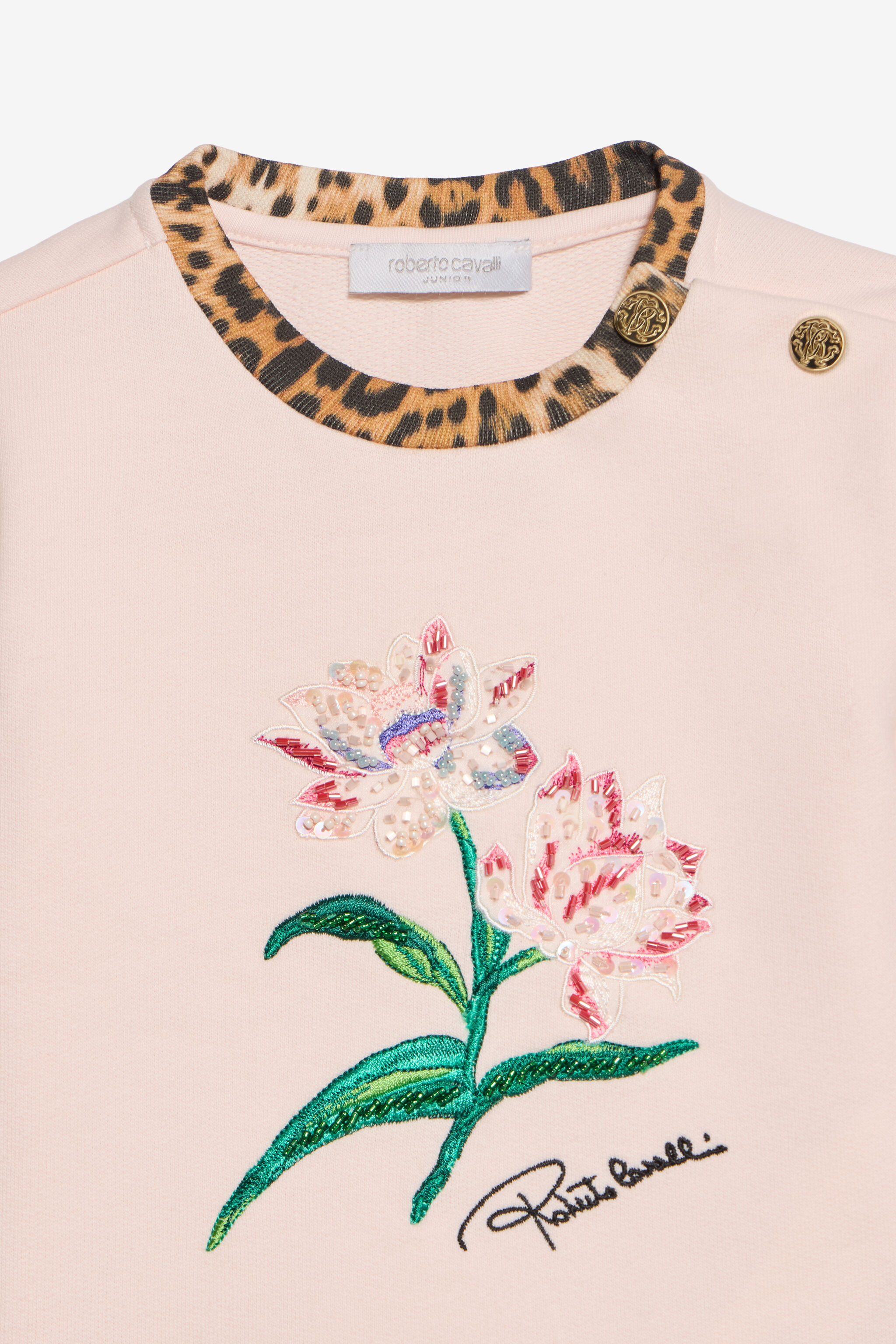 JU Sudadera floral con ribete de leopardo JU Sudadera floral con ribete de leopardo PINK H/G.N XJT66C-CF050